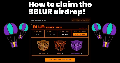 Blur token claim is the process of claiming free BLUR tokens from blur token airdrops.
