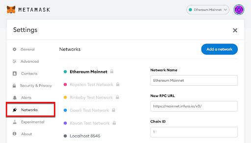 Open tab “networks” to add Polygon Mainnet to MetaMask